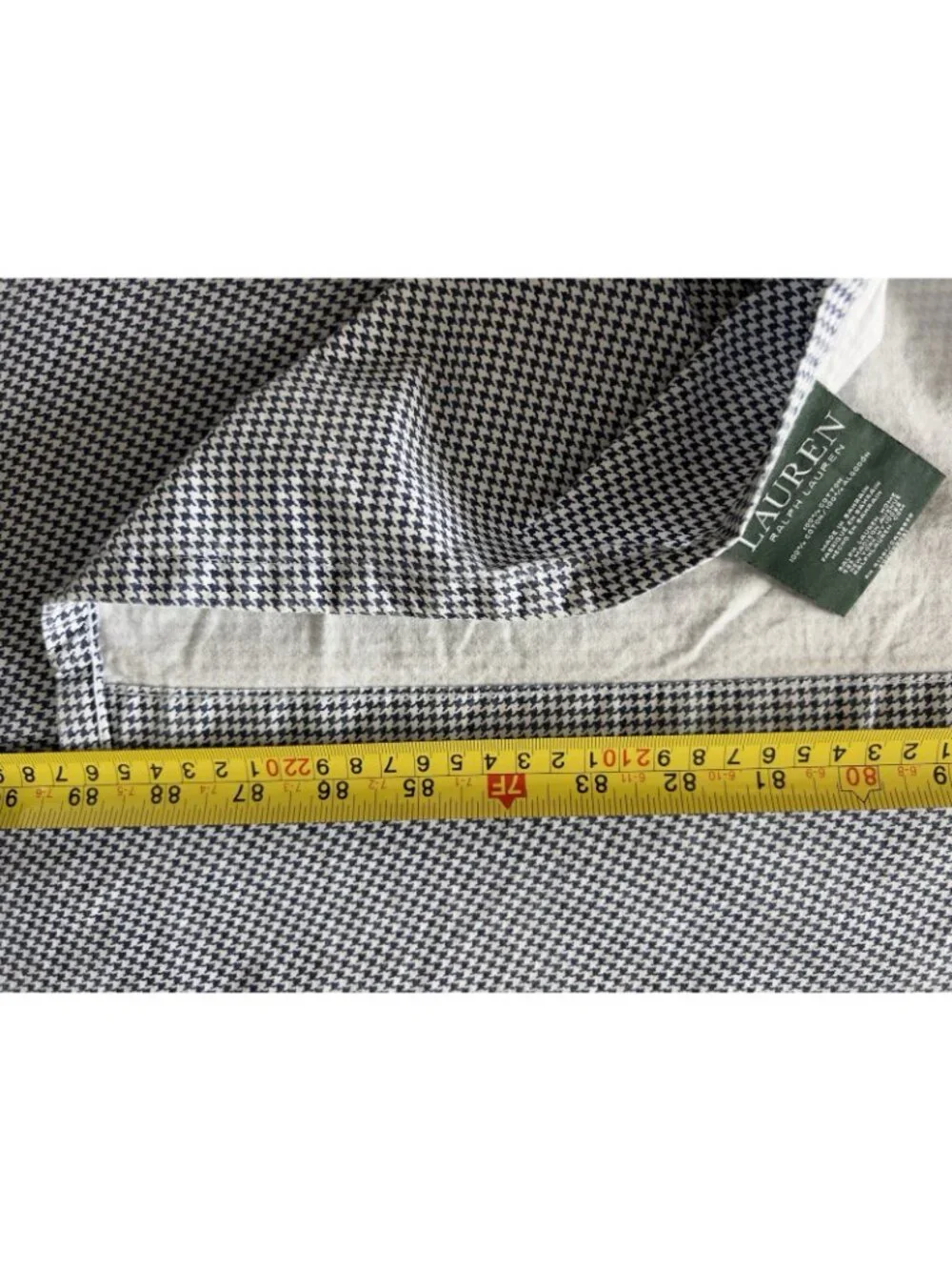 RALPH LAUREN Queen Flat Sheet Navy White Herringbone 100% Cotton Bedding Luxury